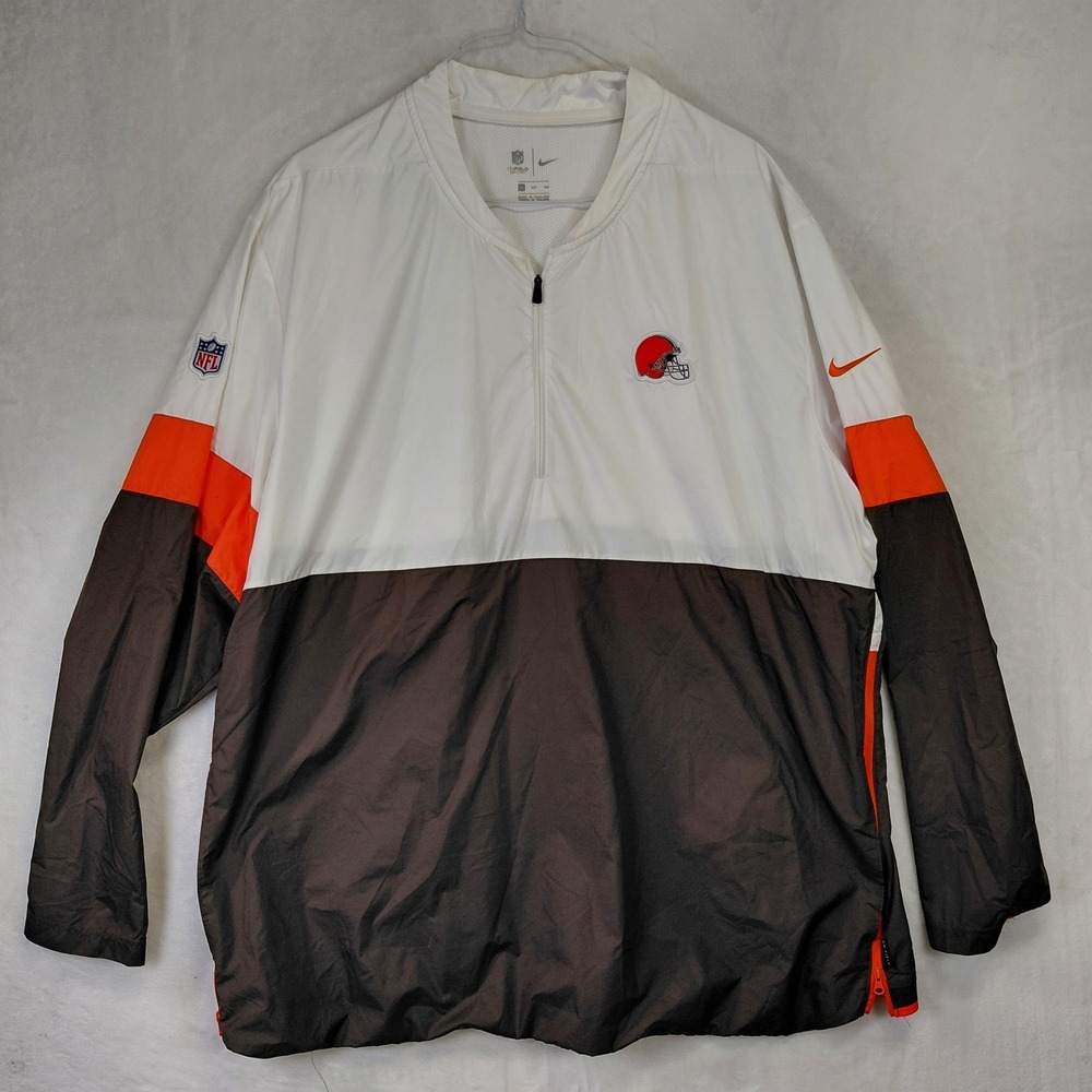 Nike NFL Cleveland Browns On-Field Quarter Zip Windbreaker White Brown 4XL
